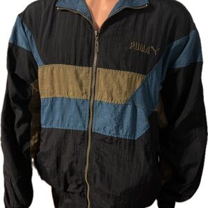 PUMA Men's Black, Blue, and Tan Windbreaker